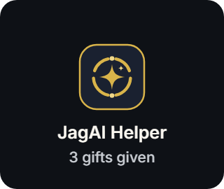 The JagAI Helper seat: a rounded square with the Helper mark and the gifts it has given.