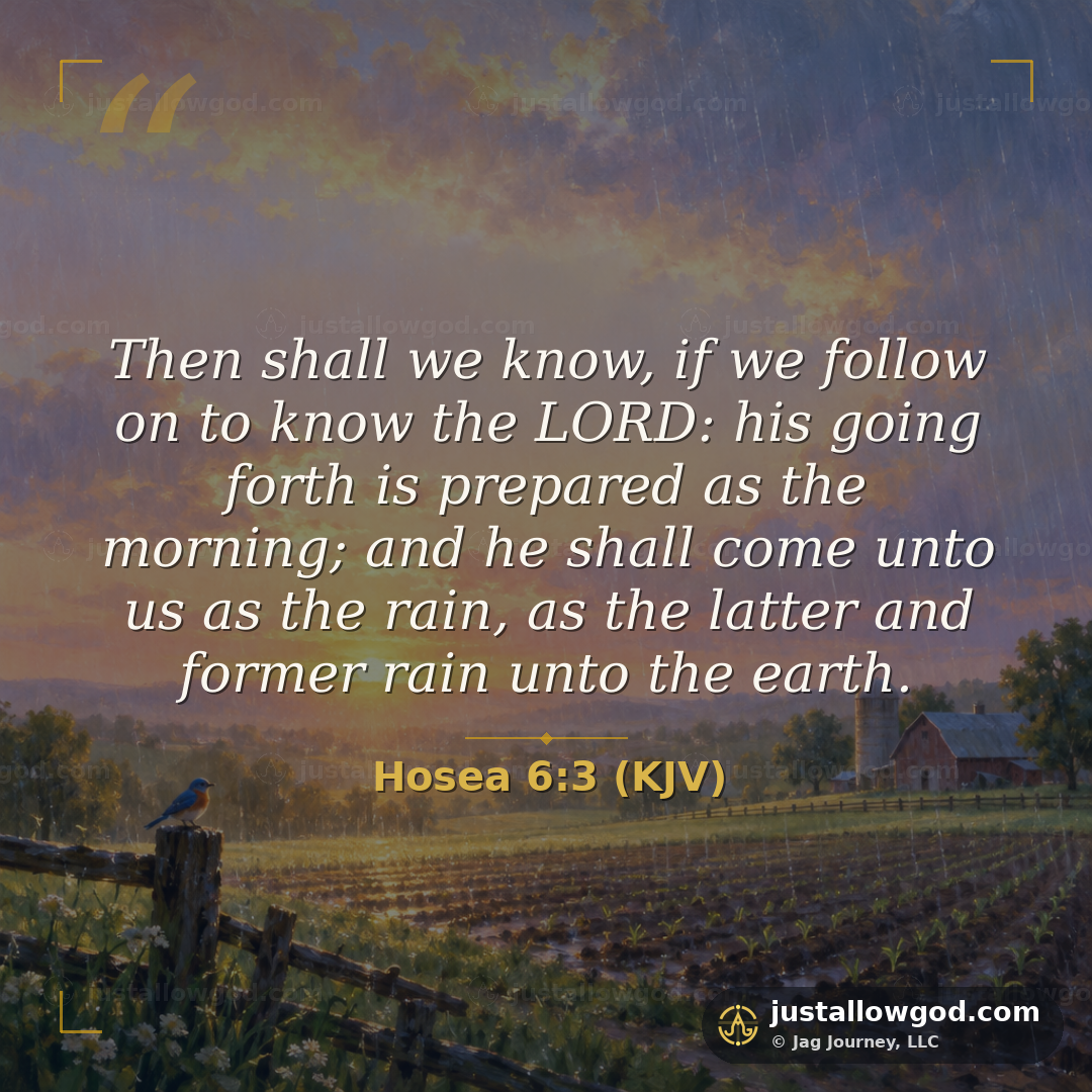&ldquo;Then shall we know, if we follow on to know the LORD: his going forth is prepared as the morning; and he shall come unto us as the rain, as the latter and former rain unto the earth.&rdquo; Hosea 6:3 (KJV)
